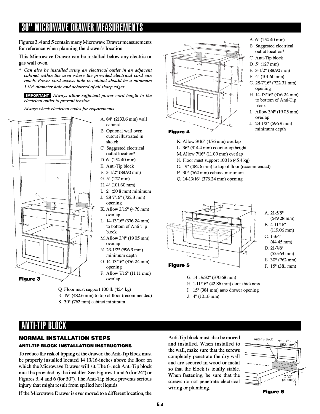 Sharp TINSKB147MRR1 installation manual Anti-TipBLOCK, Microwave Drawer Measurements 