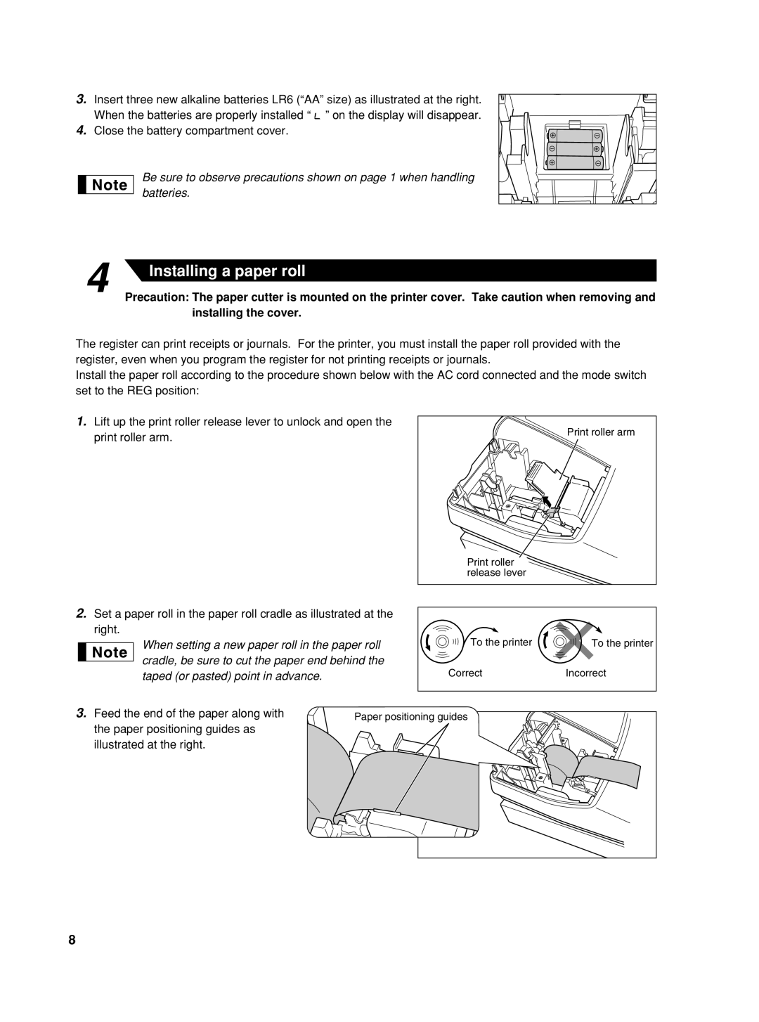 Sharp TINSZ2600RCZZ instruction manual Installing a paper roll 