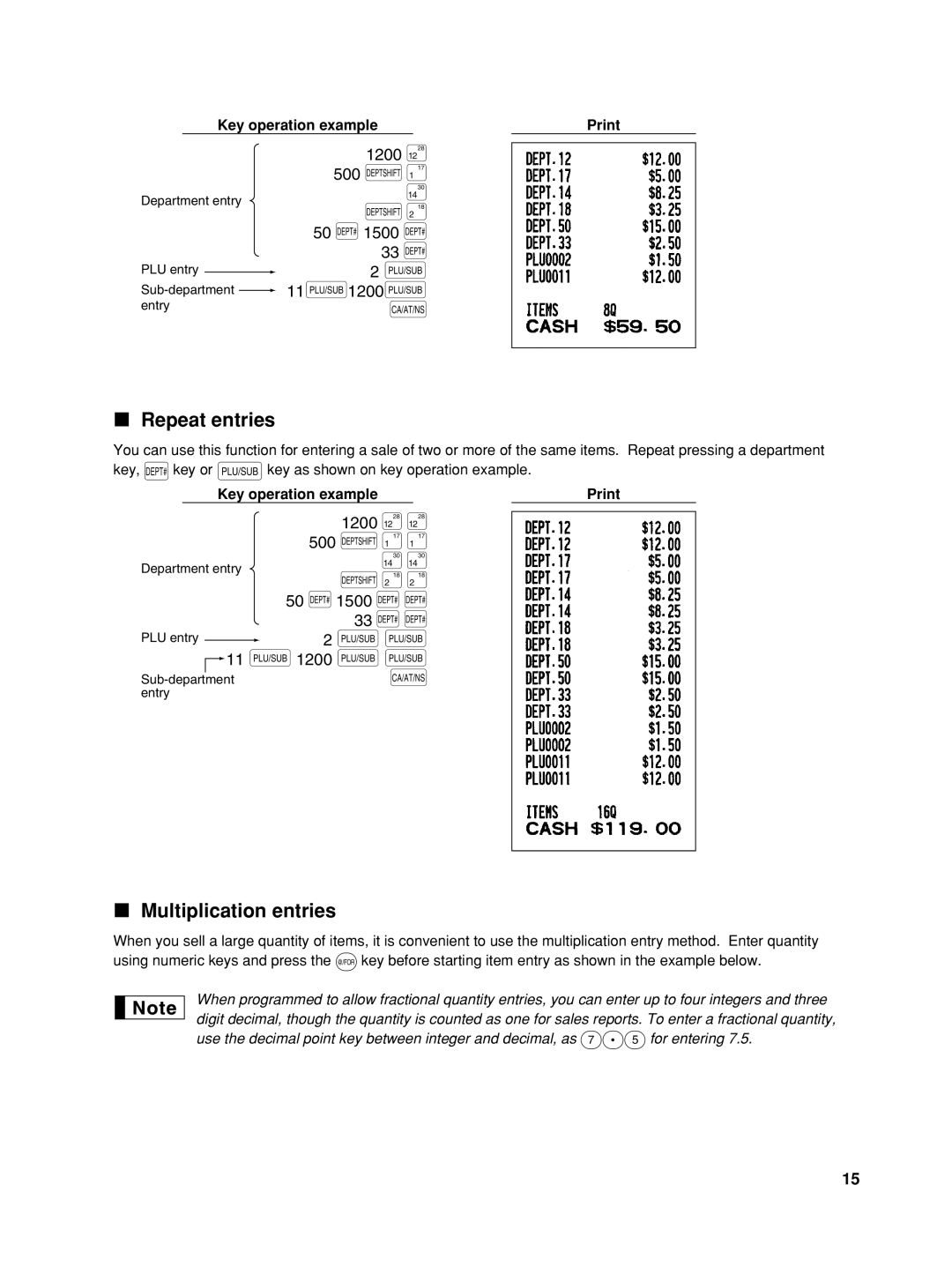 Sharp TINSZ2600RCZZ instruction manual Repeat entries, Multiplication entries 