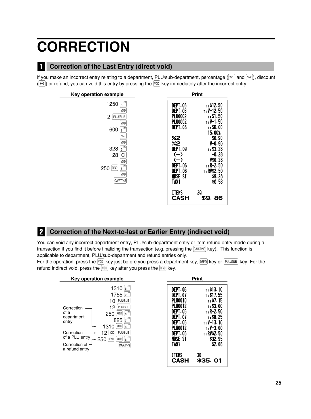 Sharp TINSZ2600RCZZ instruction manual 600 328, Correction of the Last Entry direct void 