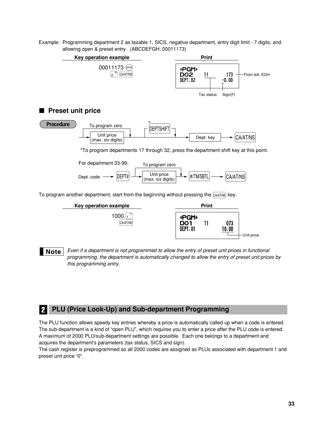 Sharp TINSZ2600RCZZ Preset unit price, PLU Price Look-Up and Sub-department Programming, 00011173 @, 1000 