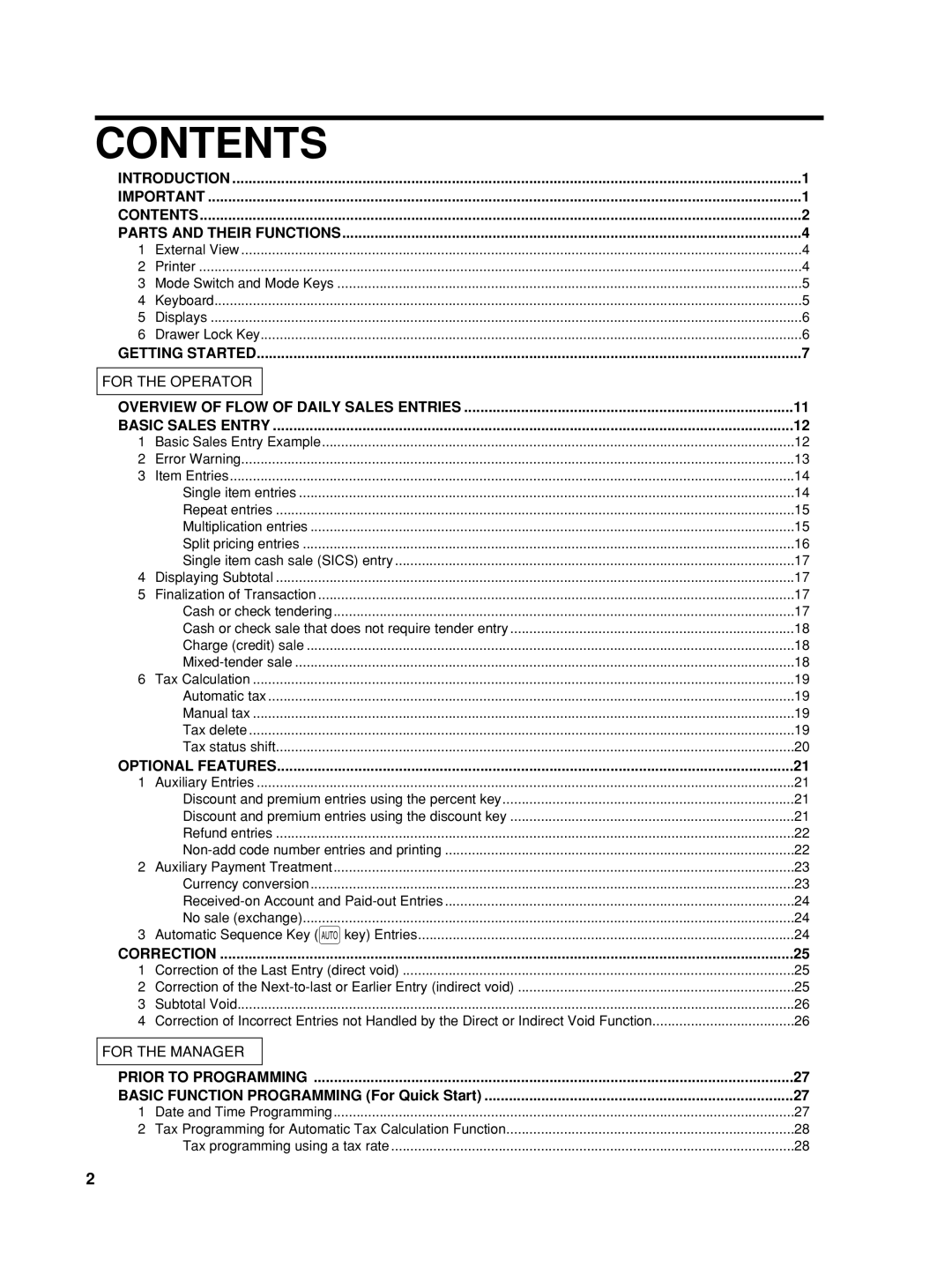 Sharp TINSZ2600RCZZ instruction manual Contents 