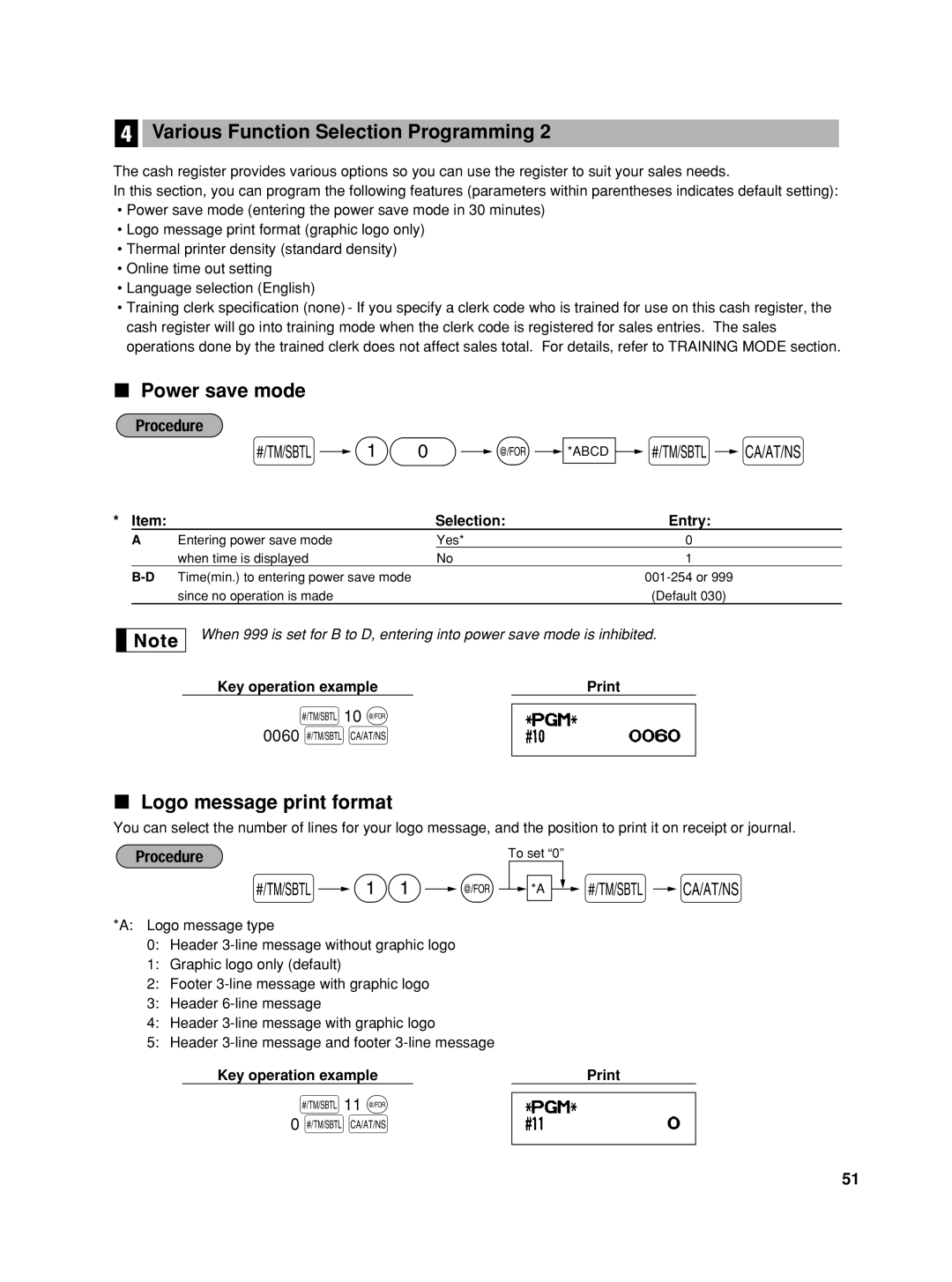 Sharp TINSZ2600RCZZ instruction manual 10 @ *ABCD s a, 11 @, Power save mode, Logo message print format, 10 @ 0060 sA 