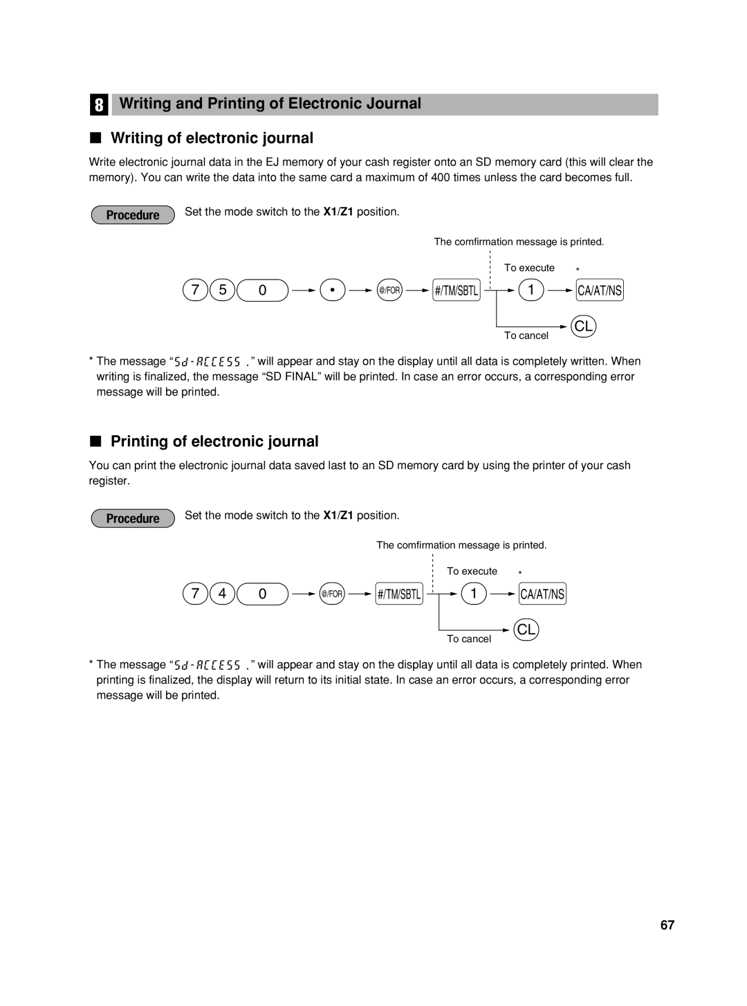 Sharp TINSZ2600RCZZ instruction manual 750 P @ s, 740 @ s, Printing of electronic journal 