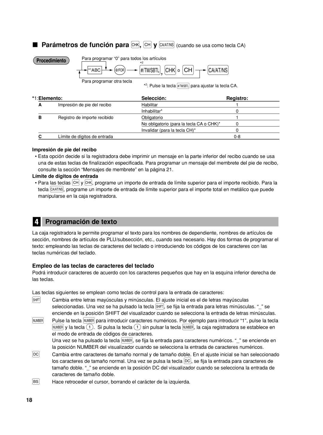 Sharp TINSZ2600RCZZ Programación de texto, Empleo de las teclas de caracteres del teclado, 1Elemento Selección Registro 