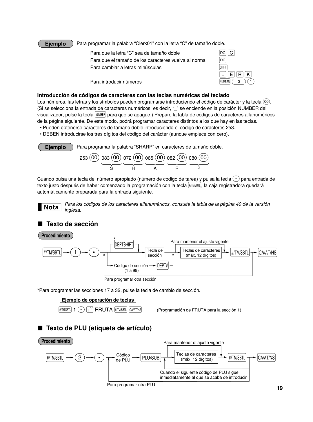 Sharp TINSZ2600RCZZ instruction manual Texto de sección, Texto de PLU etiqueta de artículo, P!FRUTA sA 