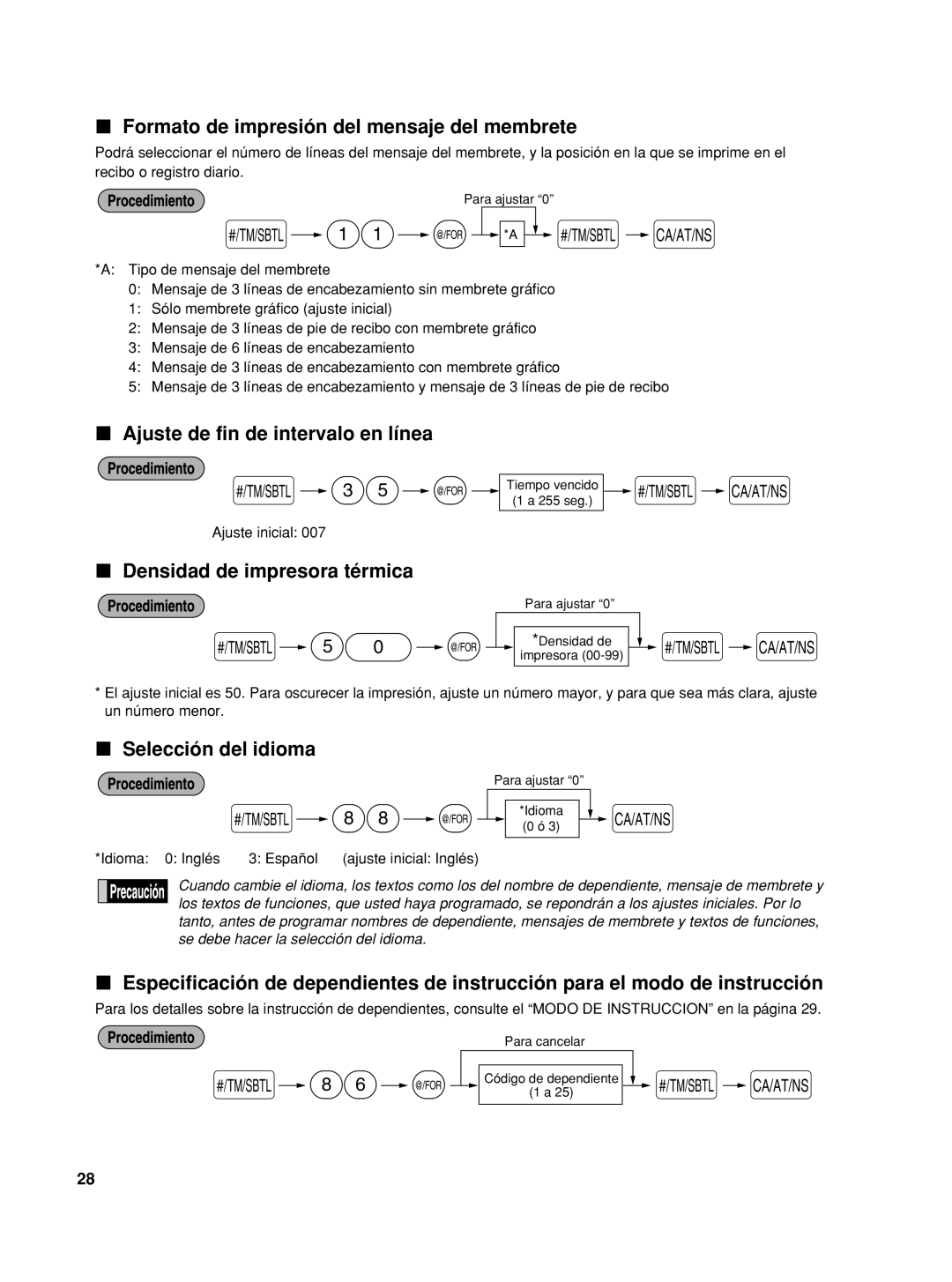 Sharp XEA22SR, XE-A22S 11 @ *A s a, Formato de impresión del mensaje del membrete, Ajuste de fin de intervalo en línea 