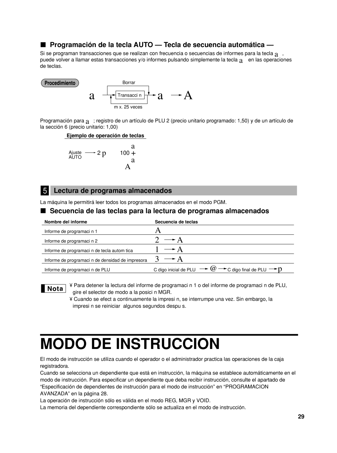 Sharp XE-A22S, TINSZ2601RCZZ, XEA22SR Modo DE Instruccion, Programación de la tecla Auto Tecla de secuencia automática 