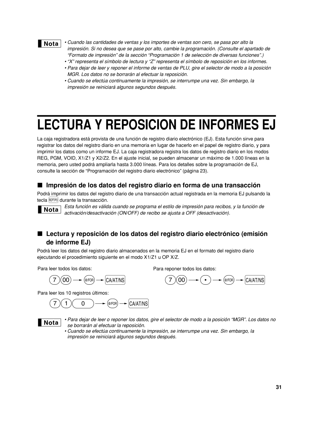 Sharp XEA22SR, TINSZ2601RCZZ, XE-A22S instruction manual Lectura Y Reposicion DE Informes EJ, @ a 7 P @ a 