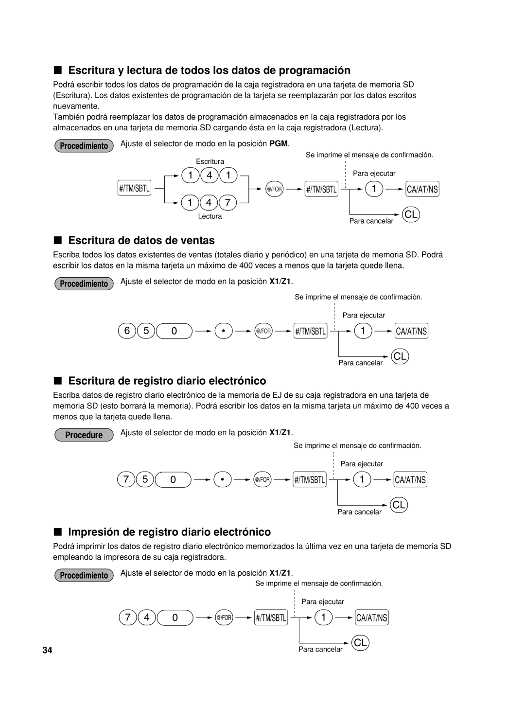 Sharp XEA22SR, TINSZ2601RCZZ, XE-A22S Escritura y lectura de todos los datos de programación, Escritura de datos de ventas 