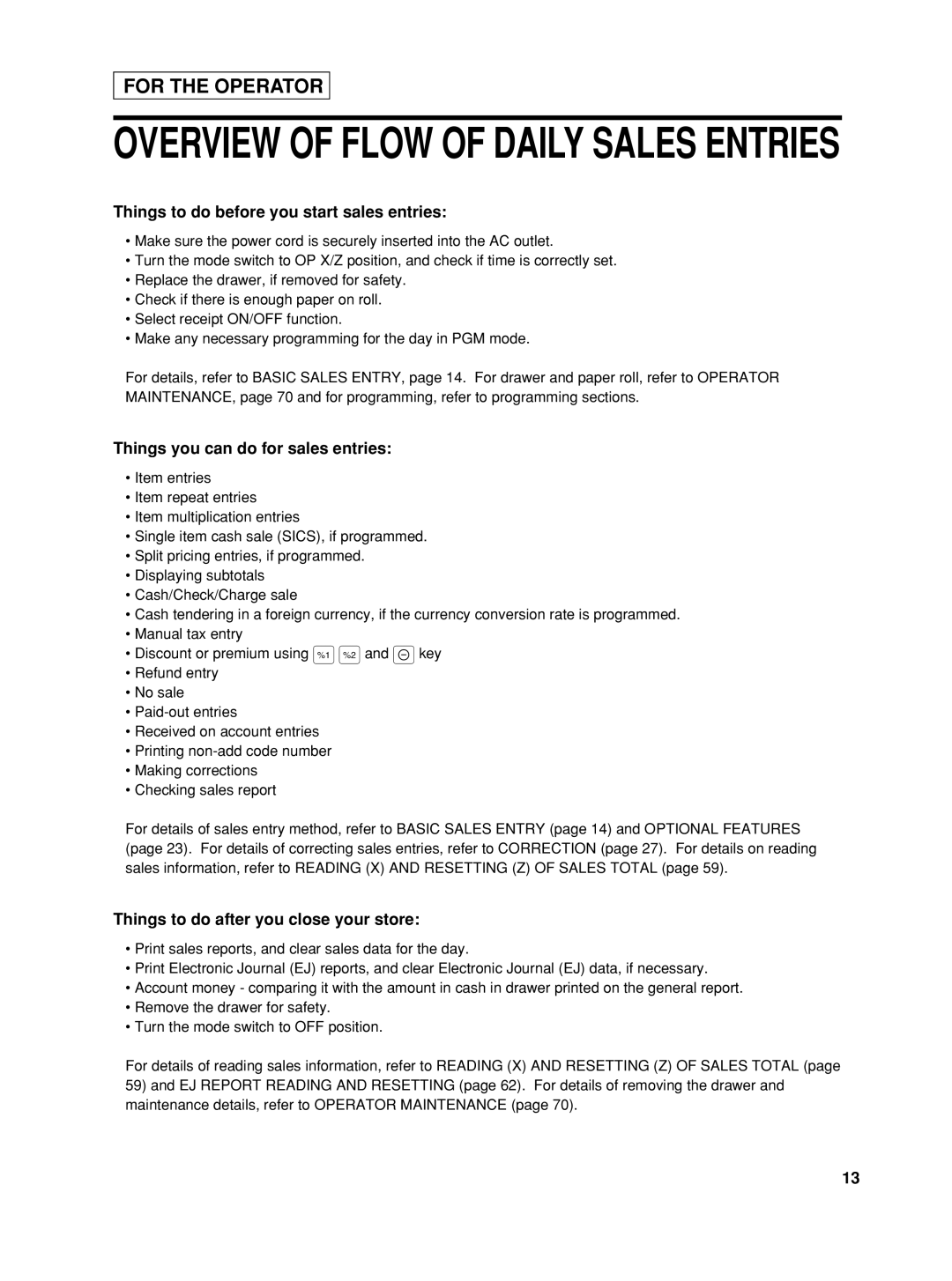 Sharp TINSZ2601RCZZ, XEA22SR, XE-A22S Things to do before you start sales entries, Things you can do for sales entries 