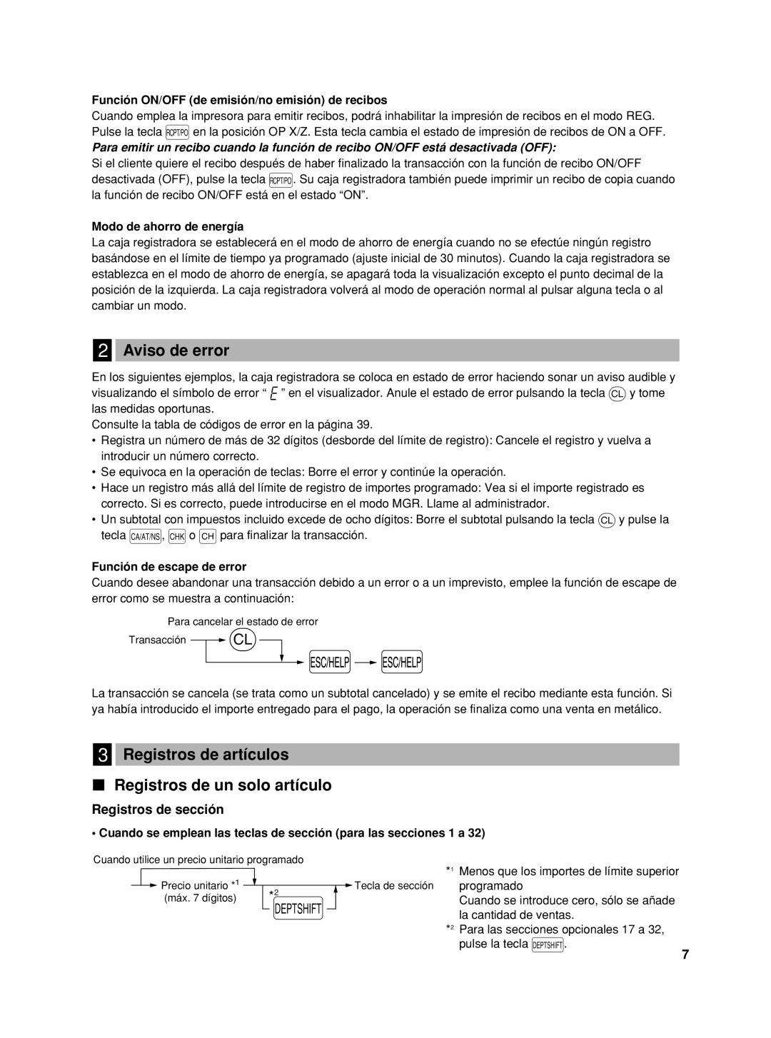 Sharp XEA22SR, TINSZ2601RCZZ Aviso de error, Registros de artículos Registros de un solo artículo, Registros de sección 