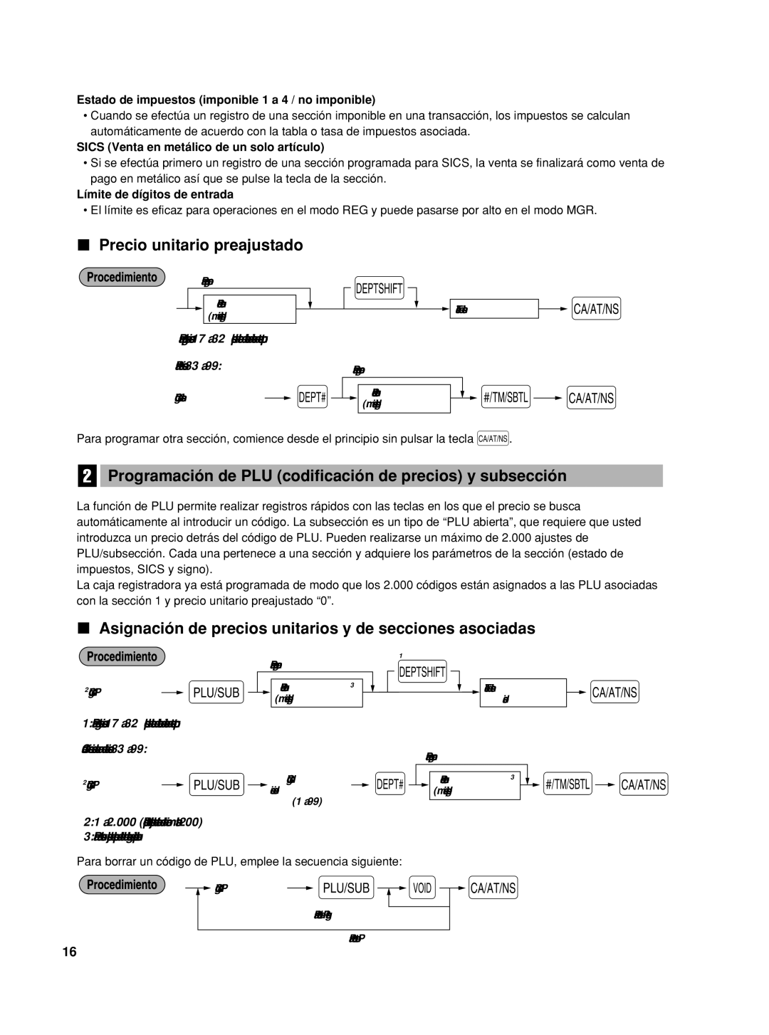 Sharp XEA22SR, TINSZ2601RCZZ, XE-A22S Precio unitario preajustado, Programación de PLU codificación de precios y subsección 