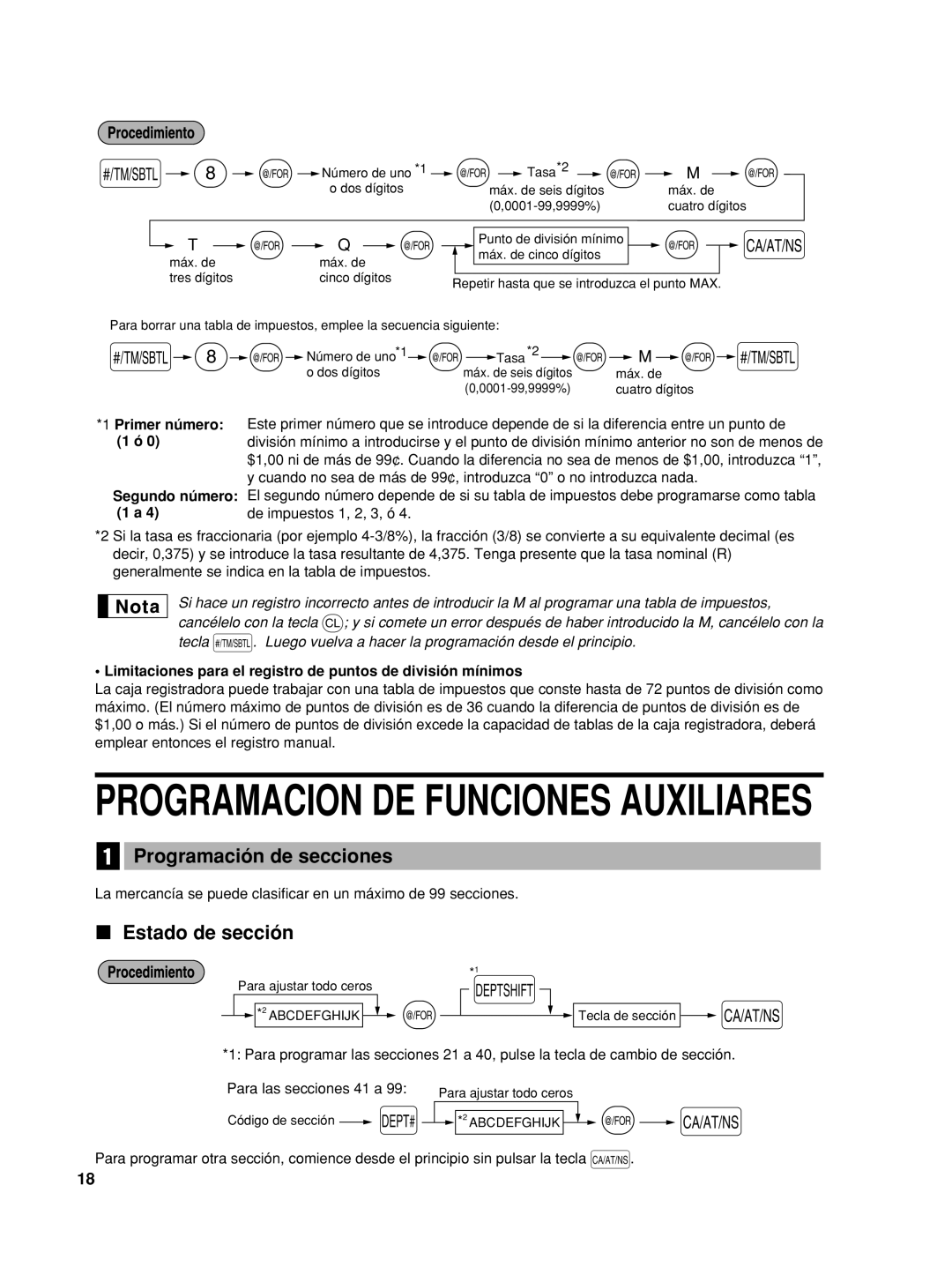 Sharp TINSZ2602RCZZ, XE-A406 instruction manual Programación de secciones, Estado de sección, Primer número 