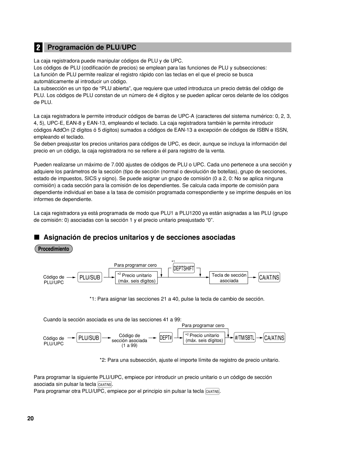 Sharp TINSZ2602RCZZ, XE-A406 Programación de PLU/UPC, Asignación de precios unitarios y de secciones asociadas 