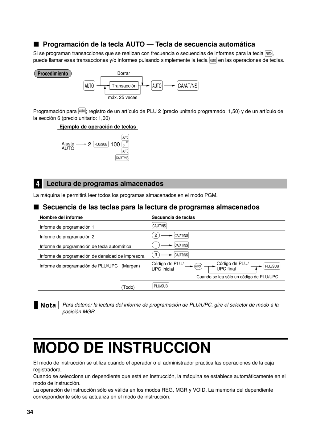 Sharp TINSZ2602RCZZ, XE-A406 Modo DE Instruccion, Programación de la tecla Auto Tecla de secuencia automática 