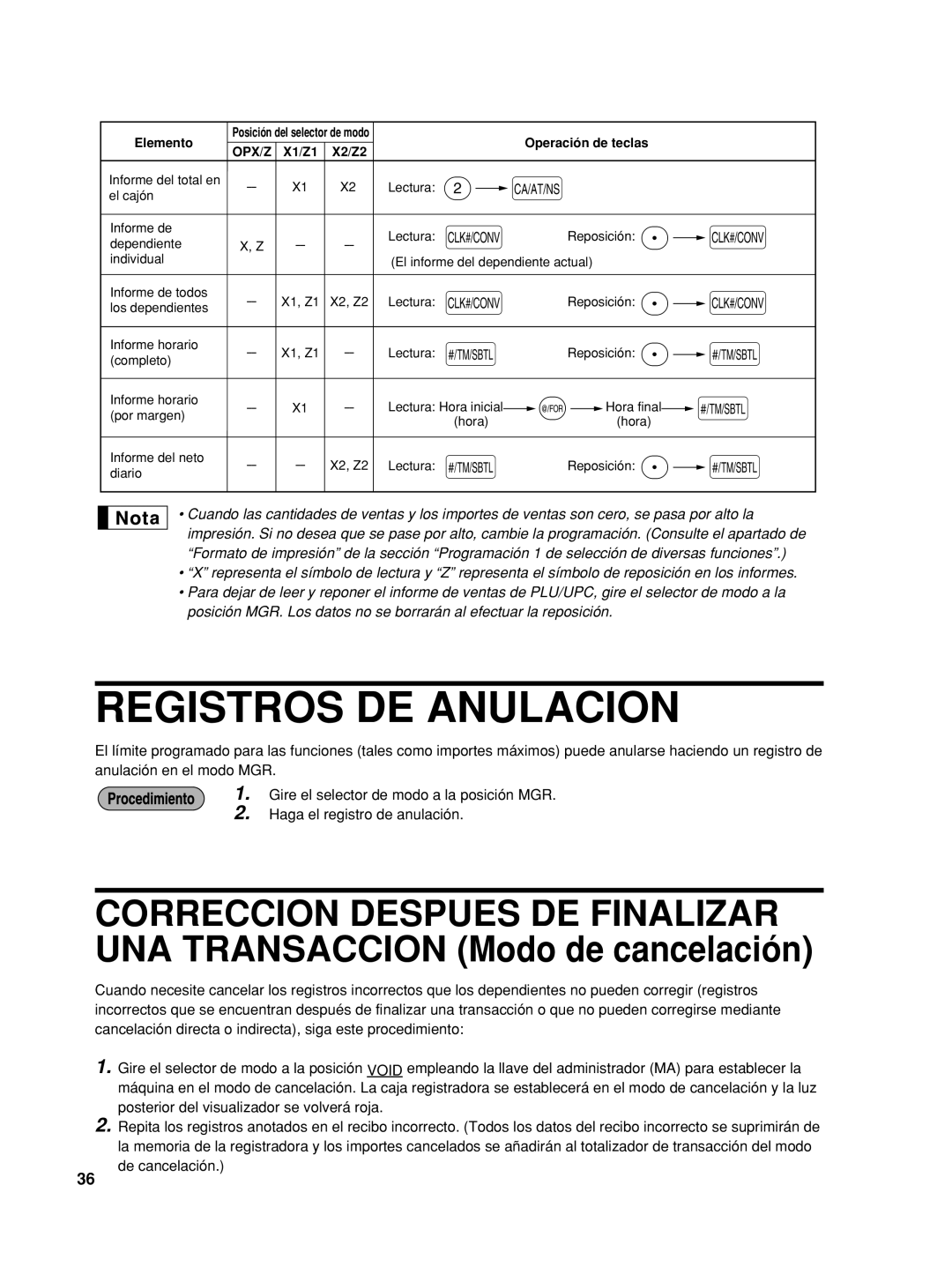 Sharp TINSZ2602RCZZ, XE-A406 instruction manual Registros DE Anulacion 