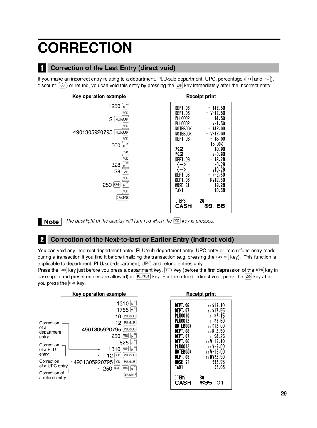 Sharp XE-A406, TINSZ2602RCZZ instruction manual 600 328 ª, Correction of the Last Entry direct void 