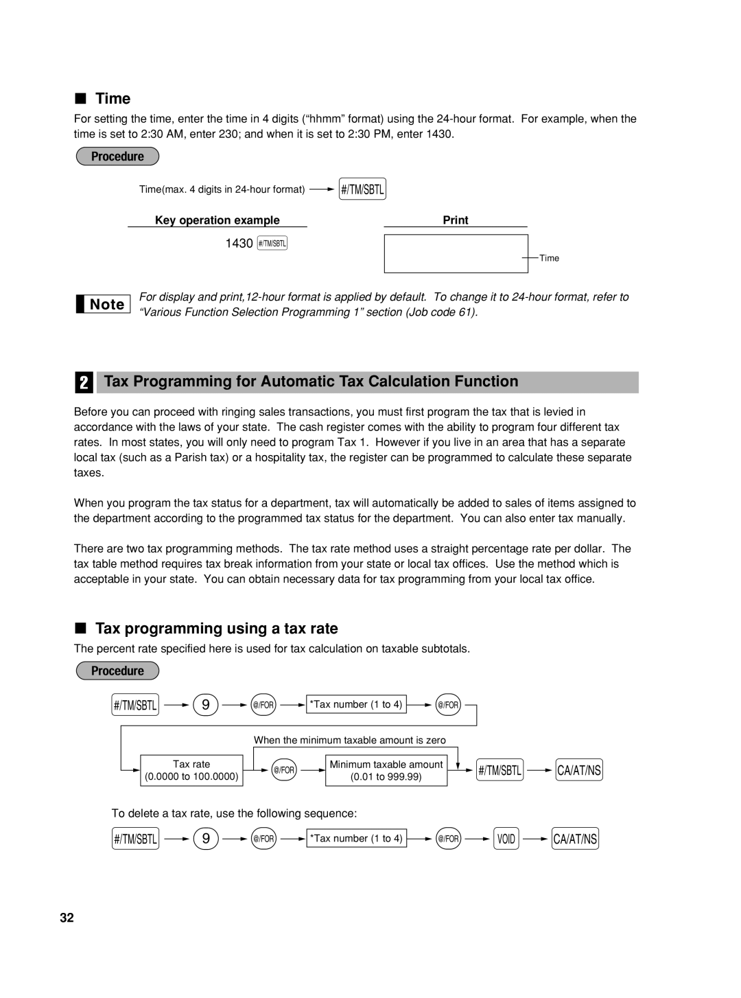 Sharp TINSZ2602RCZZ Time, Tax Programming for Automatic Tax Calculation Function, Tax programming using a tax rate, 1430 s 