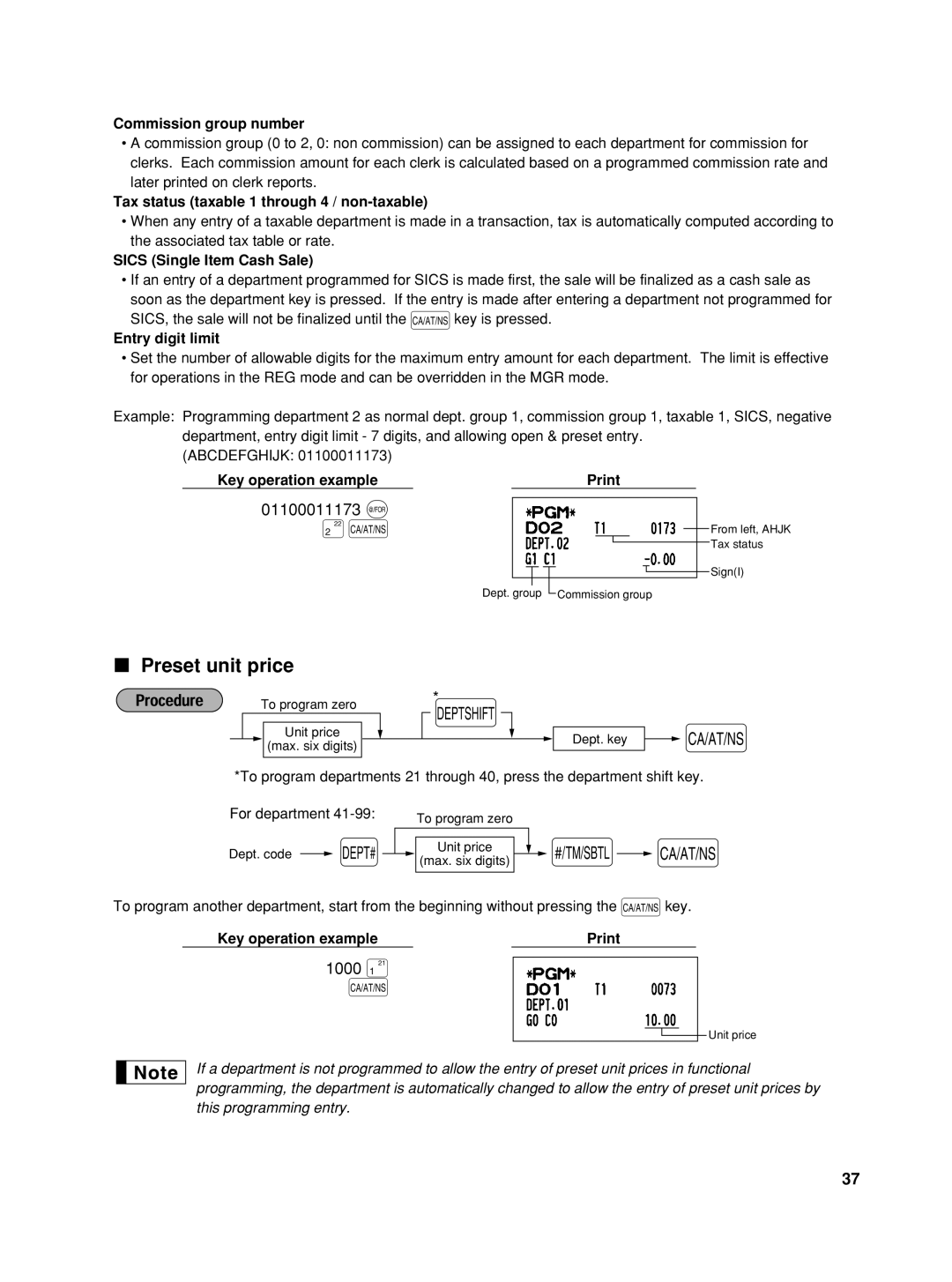 Sharp XE-A406, TINSZ2602RCZZ instruction manual Preset unit price, 01100011173 @, 1000 ¡ 