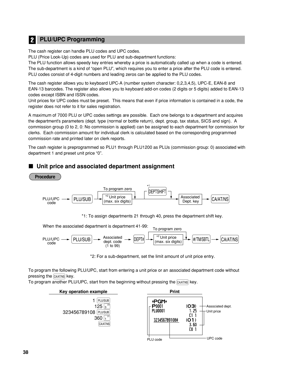 Sharp TINSZ2602RCZZ PLU/UPC Programming, Unit price and associated department assignment, 125 £ 323456789108 p 360 ¡ 