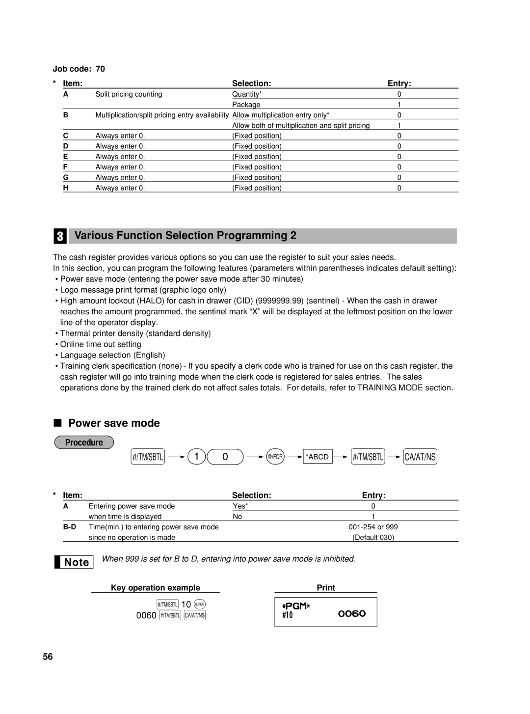 Sharp TINSZ2602RCZZ, XE-A406 instruction manual 10 @ *ABCD s a, Power save mode, 10 @ 0060 sA 