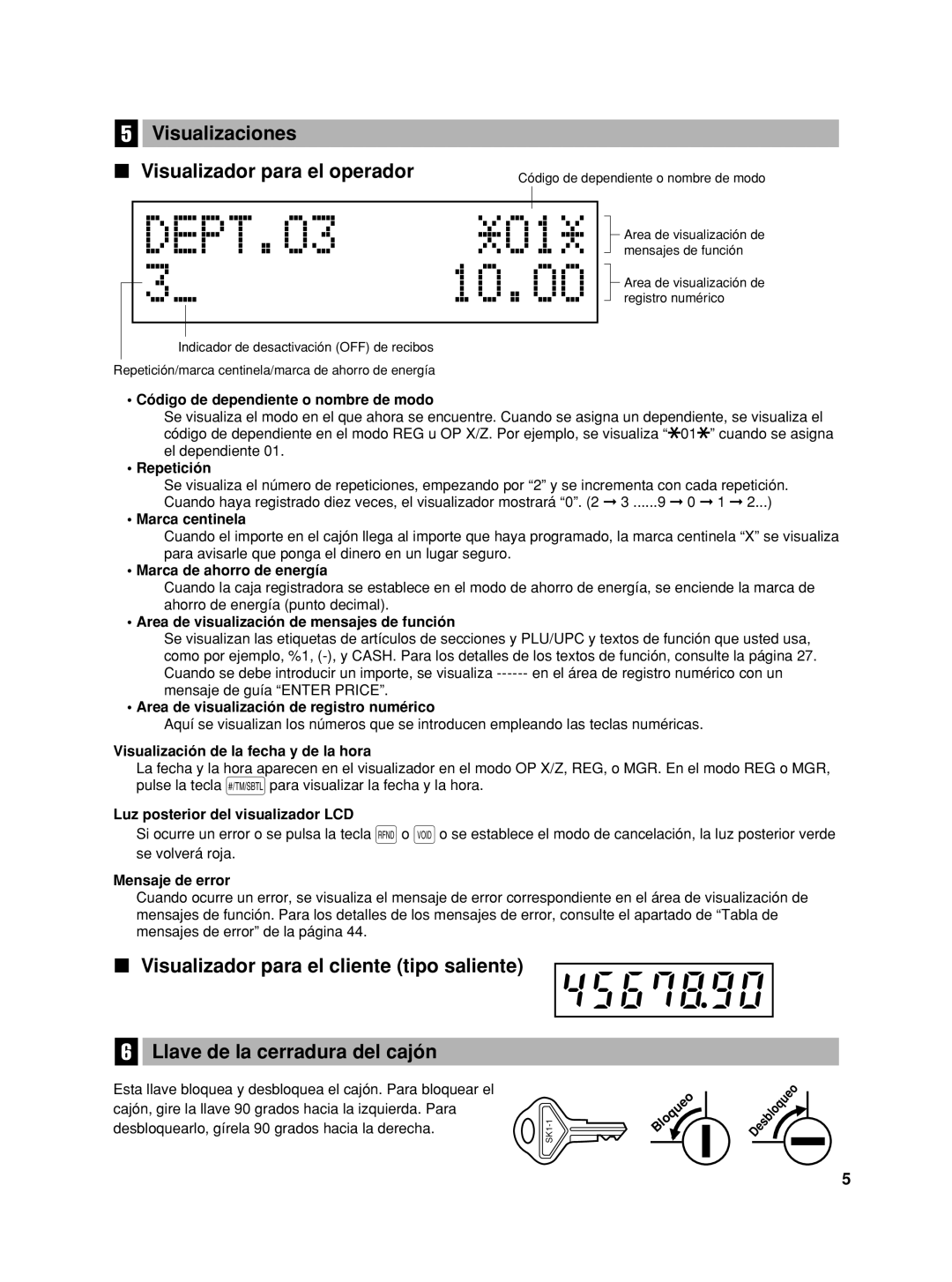 Sharp XE-A406, TINSZ2602RCZZ instruction manual Visualizaciones Visualizador para el operador 