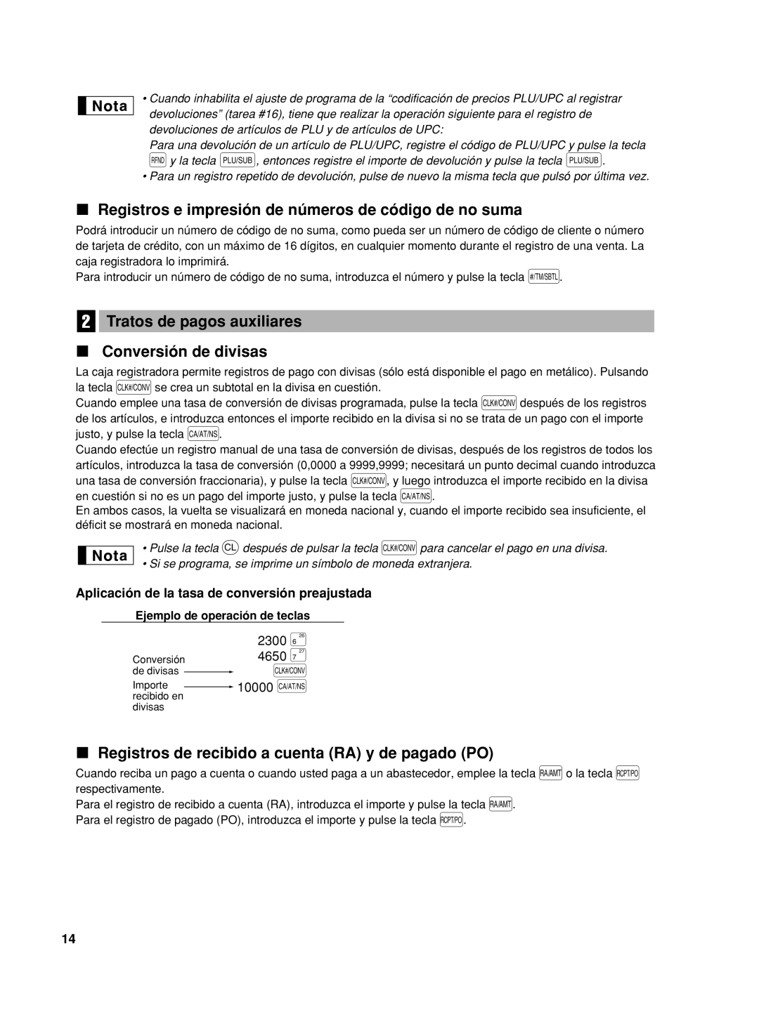 Sharp TINSZ2602RCZZ Registros e impresión de números de código de no suma, Aplicación de la tasa de conversión preajustada 