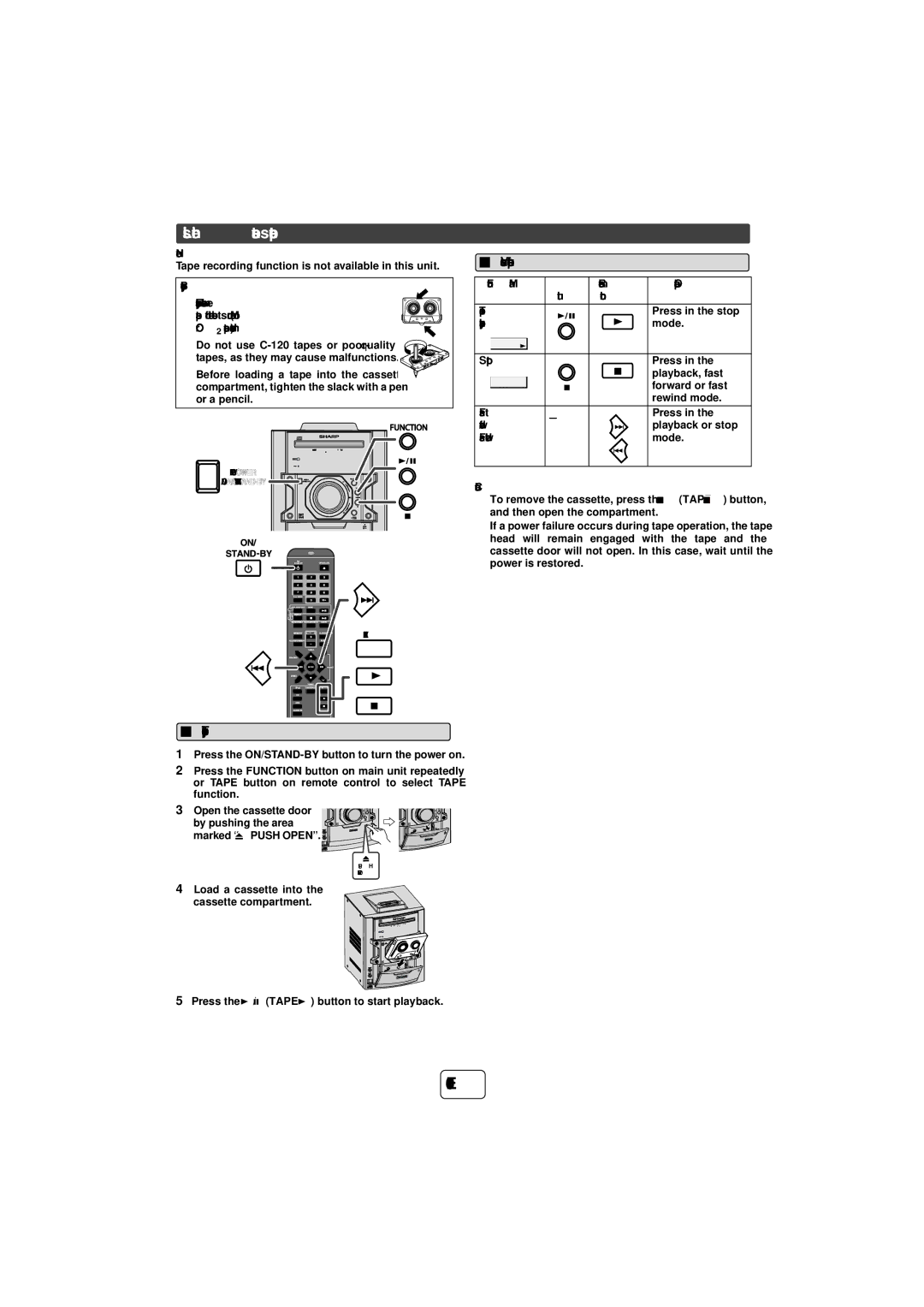 Sharp CD-SW440N, TINSZA625AWZZ Listening to a cassette tape, Tape playback, Various tape functions, Before playback 