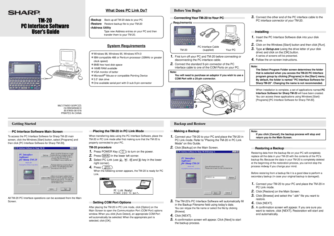 Sharp TM-20 manual Before You Begin, Getting Started 