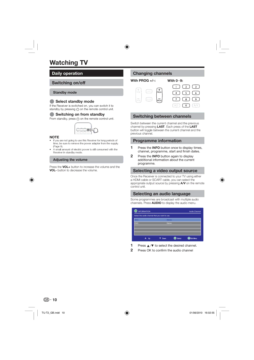 Sharp TU-T2 operation manual Watching TV, Daily operation 