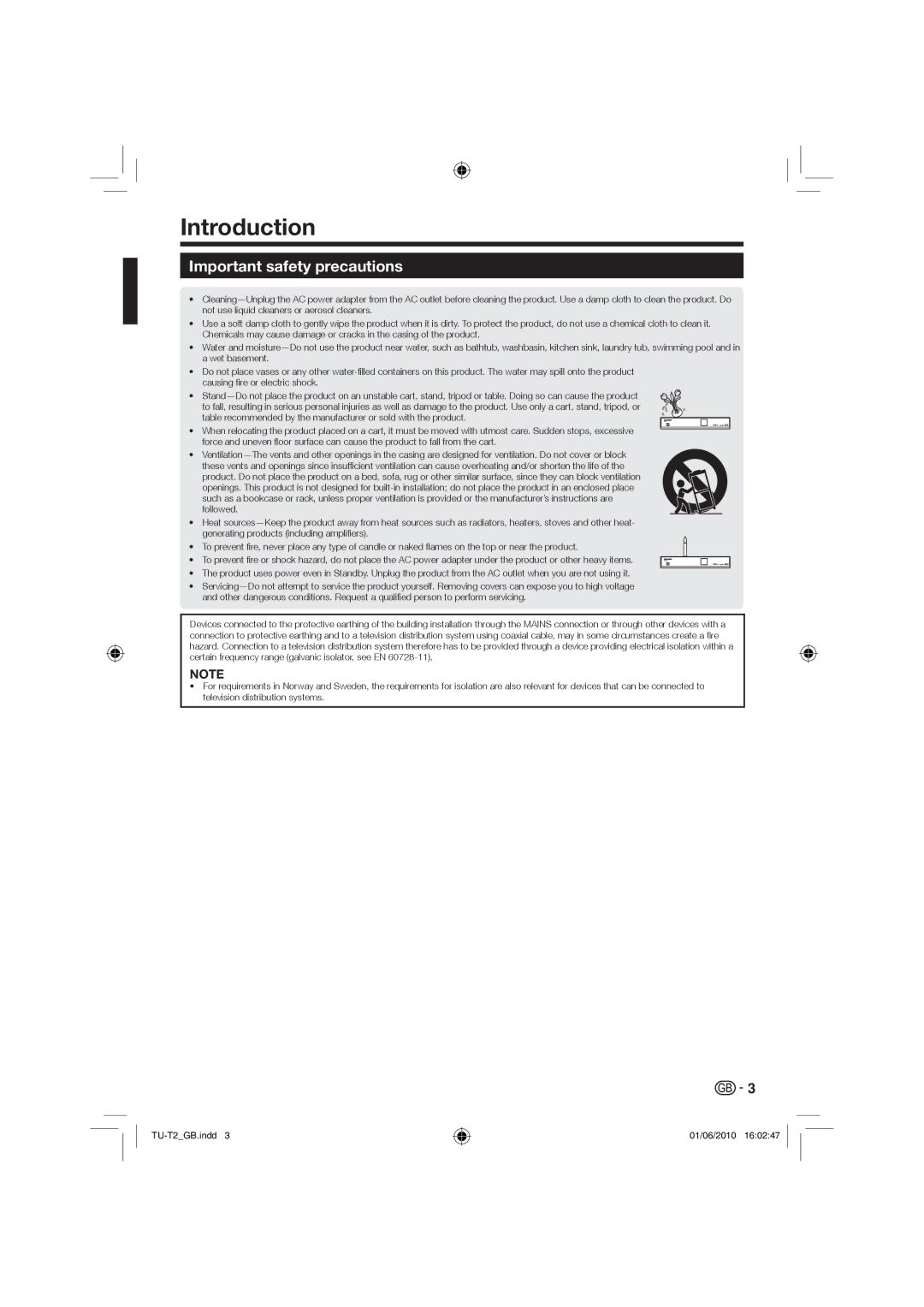 Sharp TU-T2 operation manual Introduction, Important safety precautions 