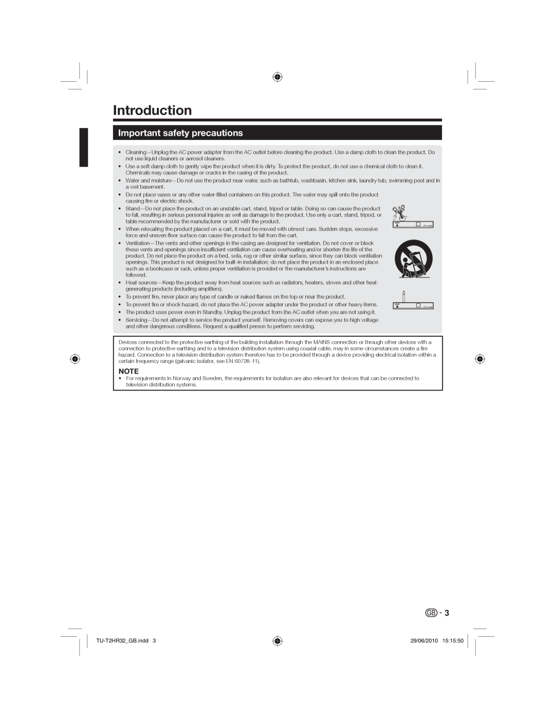 Sharp TU-T2HR32 operation manual Introduction, Important safety precautions 