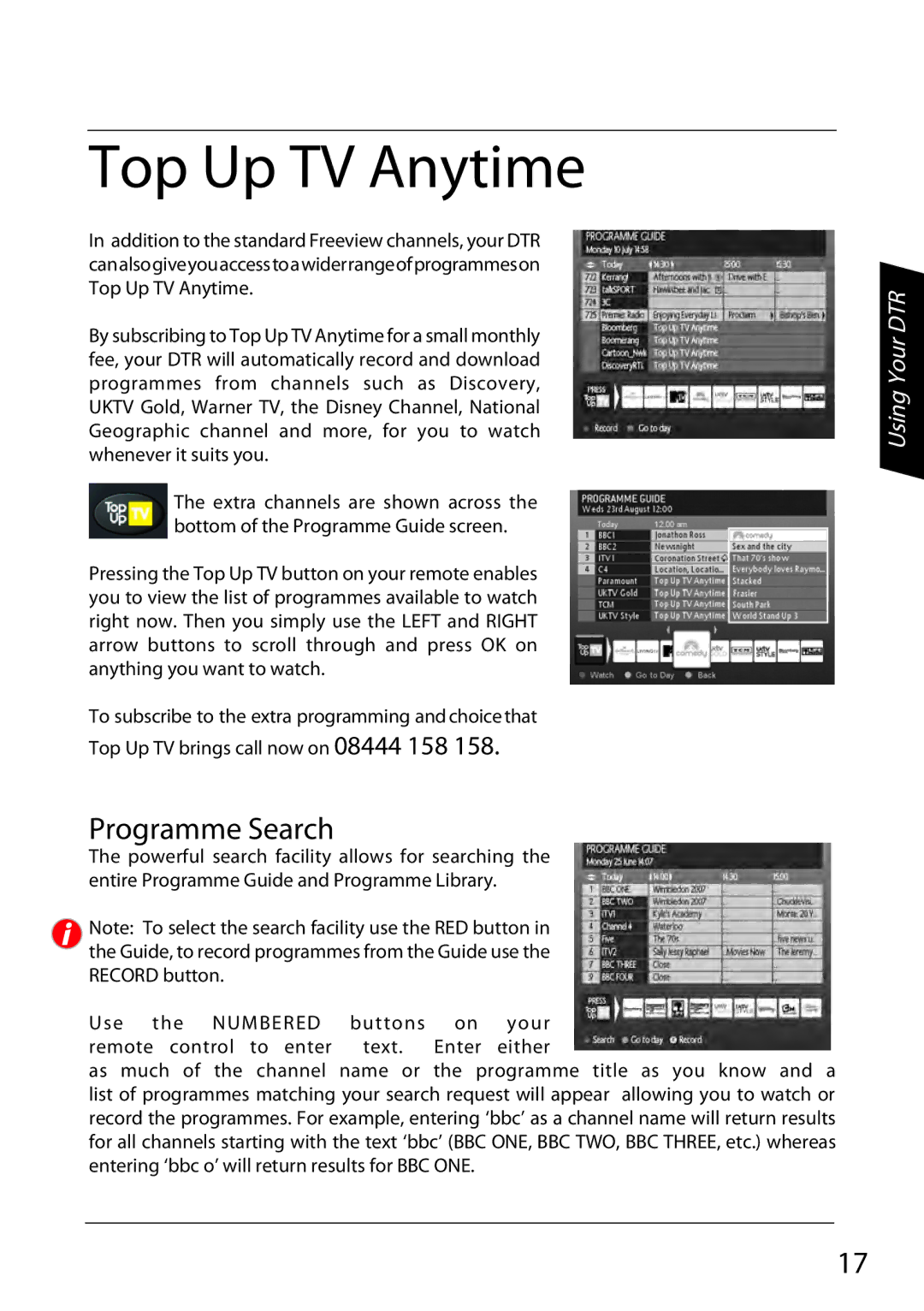 Sharp TU-TV322H operation manual Top Up TV Anytime, Programme Search 