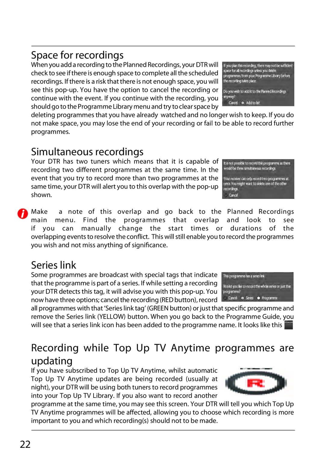 Sharp TU-TV322H operation manual Space for recordings, Simultaneous recordings, Series link 