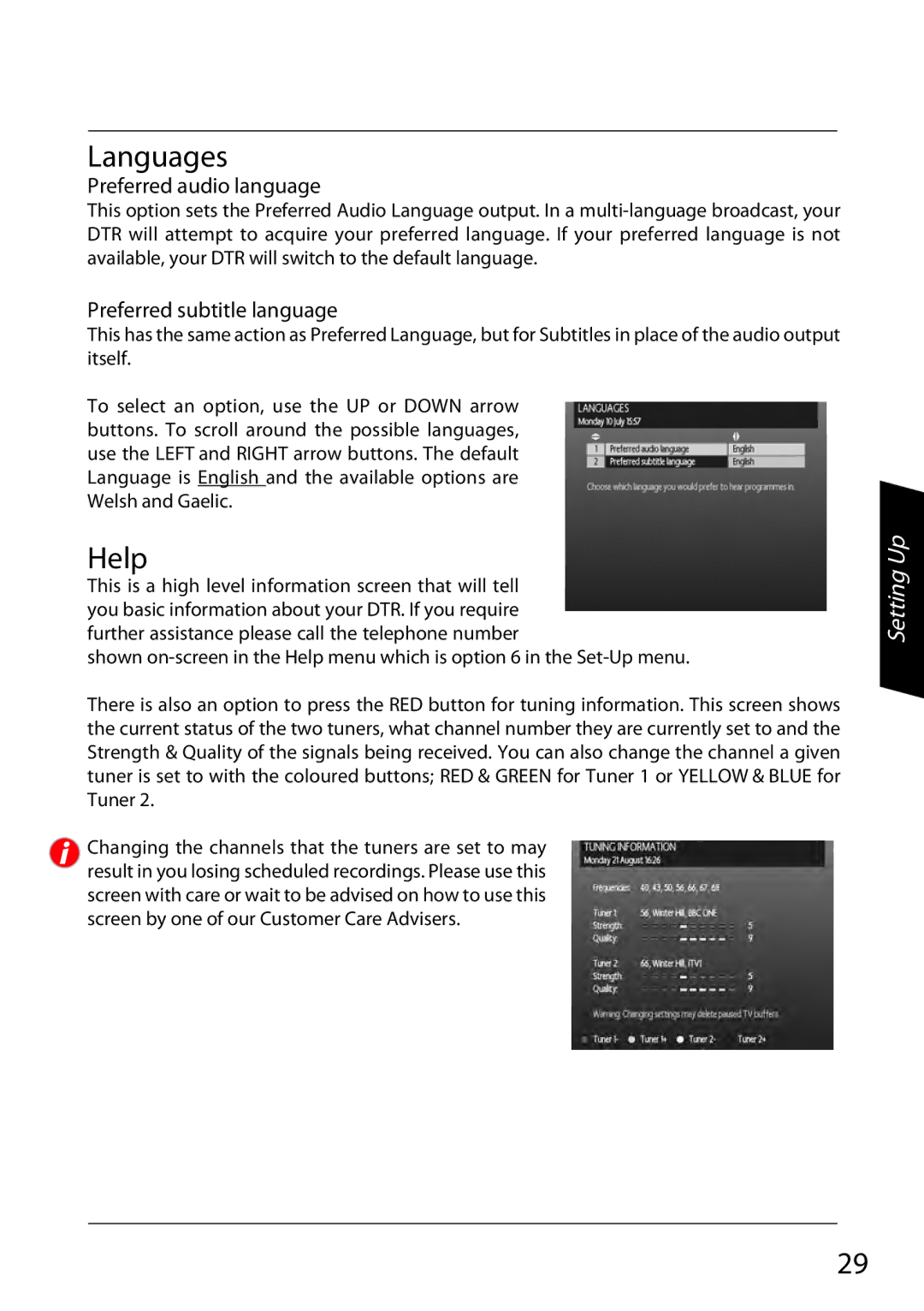 Sharp TU-TV322H operation manual Languages, Help 