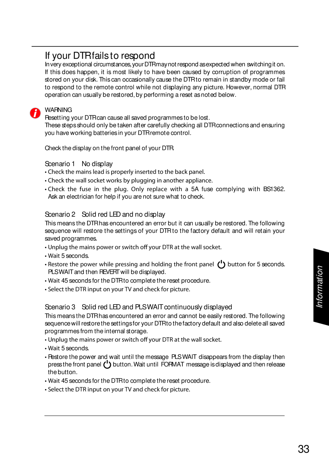 Sharp TU-TV322H operation manual If your DTR fails to respond 