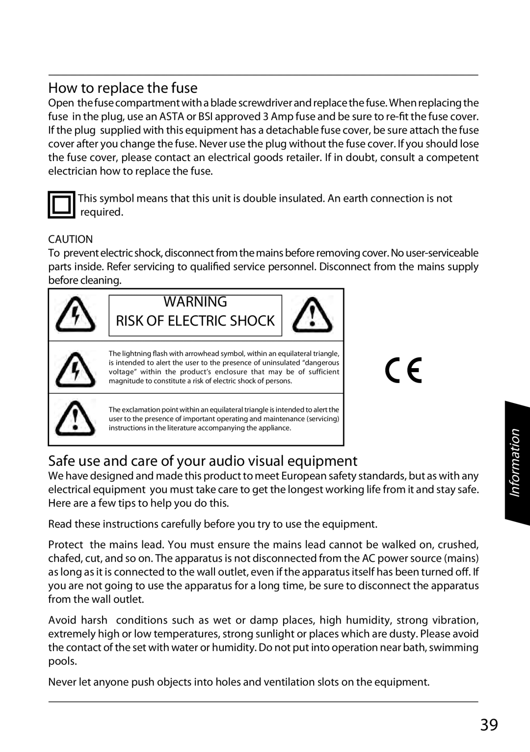 Sharp TU-TV322H operation manual How to replace the fuse, Safe use and care of your audio visual equipment 