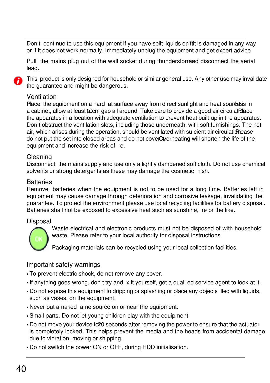 Sharp TU-TV322H operation manual Ventilation 