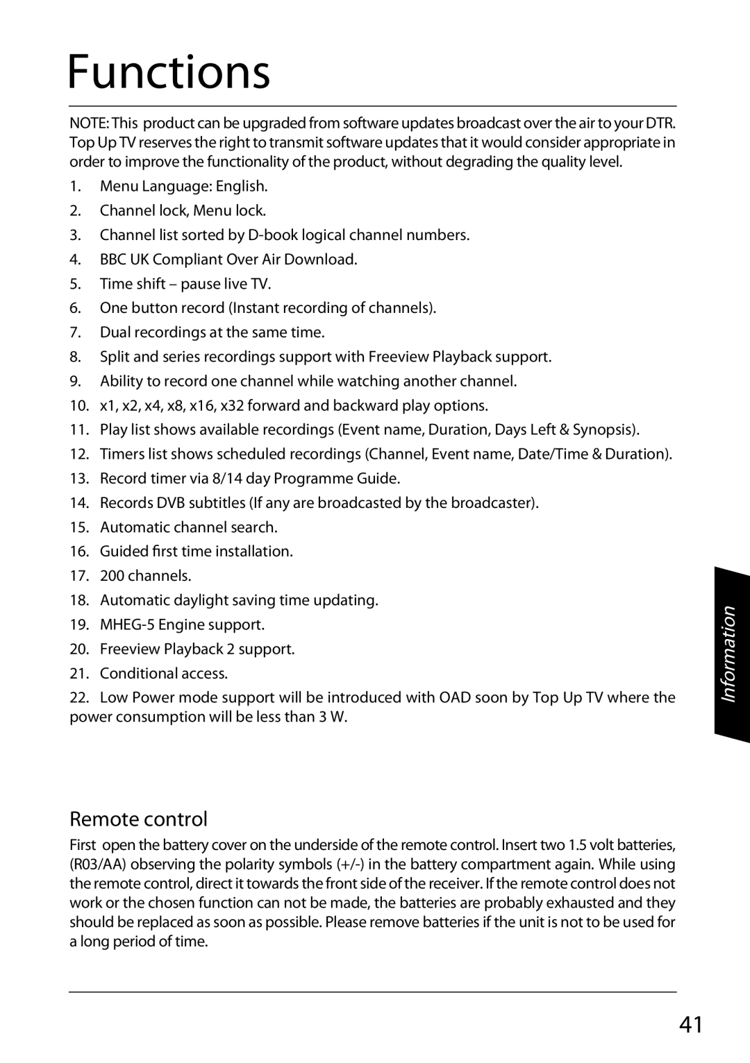 Sharp TU-TV322H operation manual Functions, Remote control 