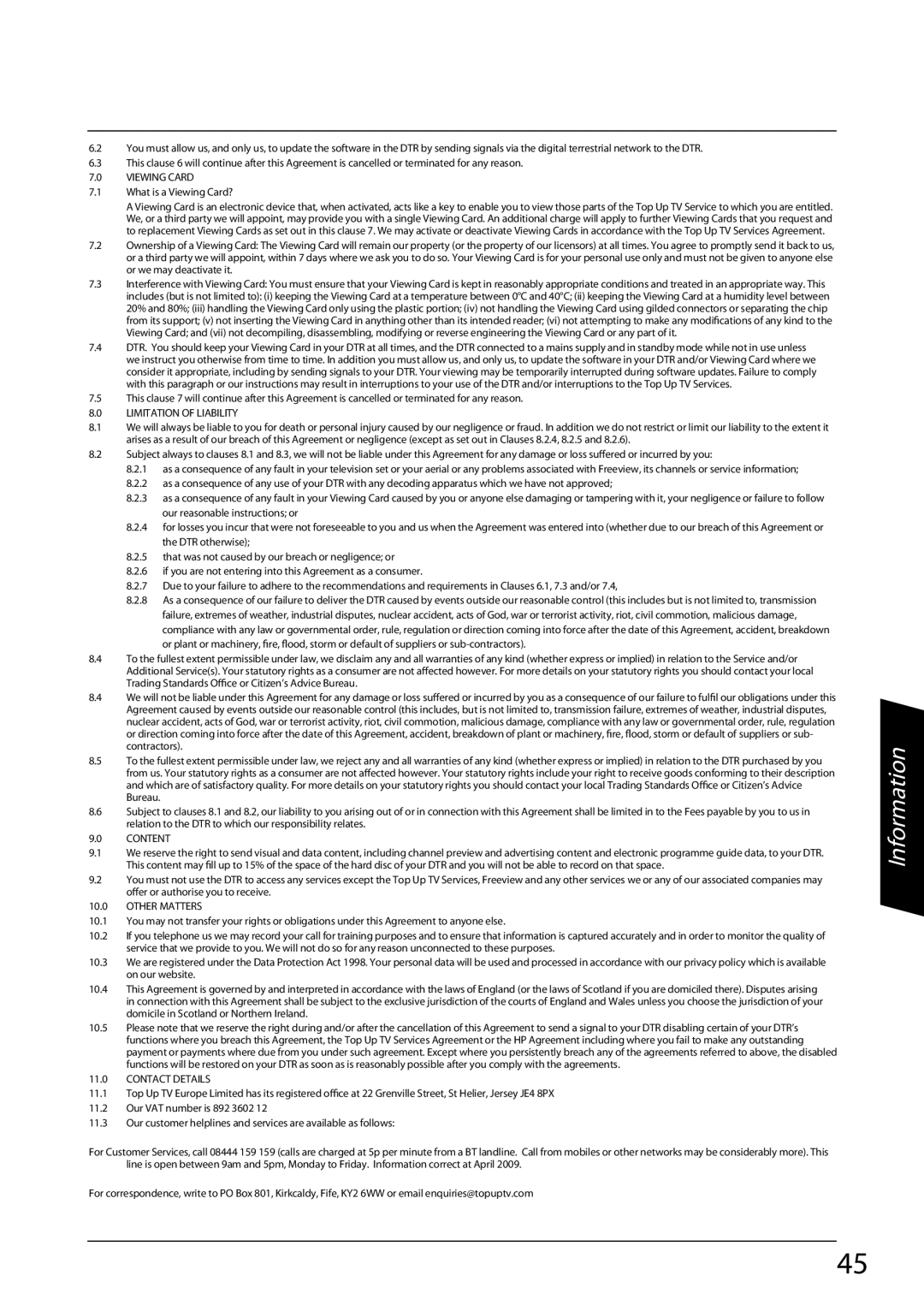 Sharp TU-TV322H operation manual Viewing Card 