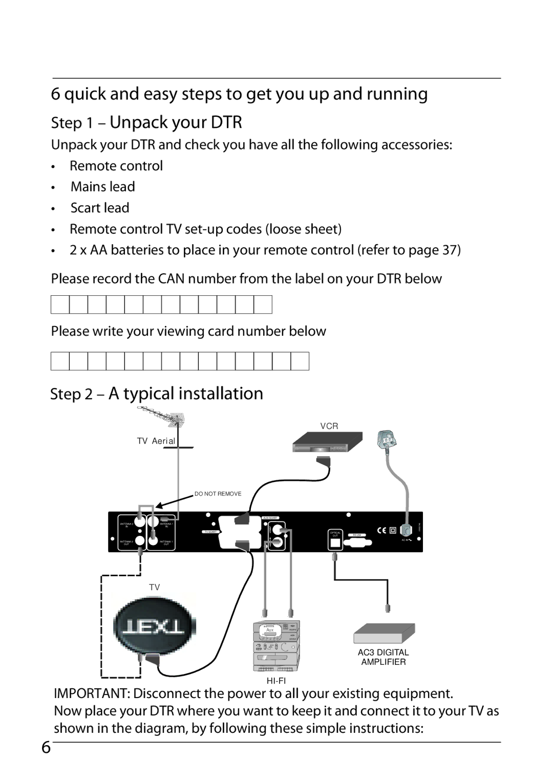 Sharp TU-TV322H operation manual Typical installation, Vcr 