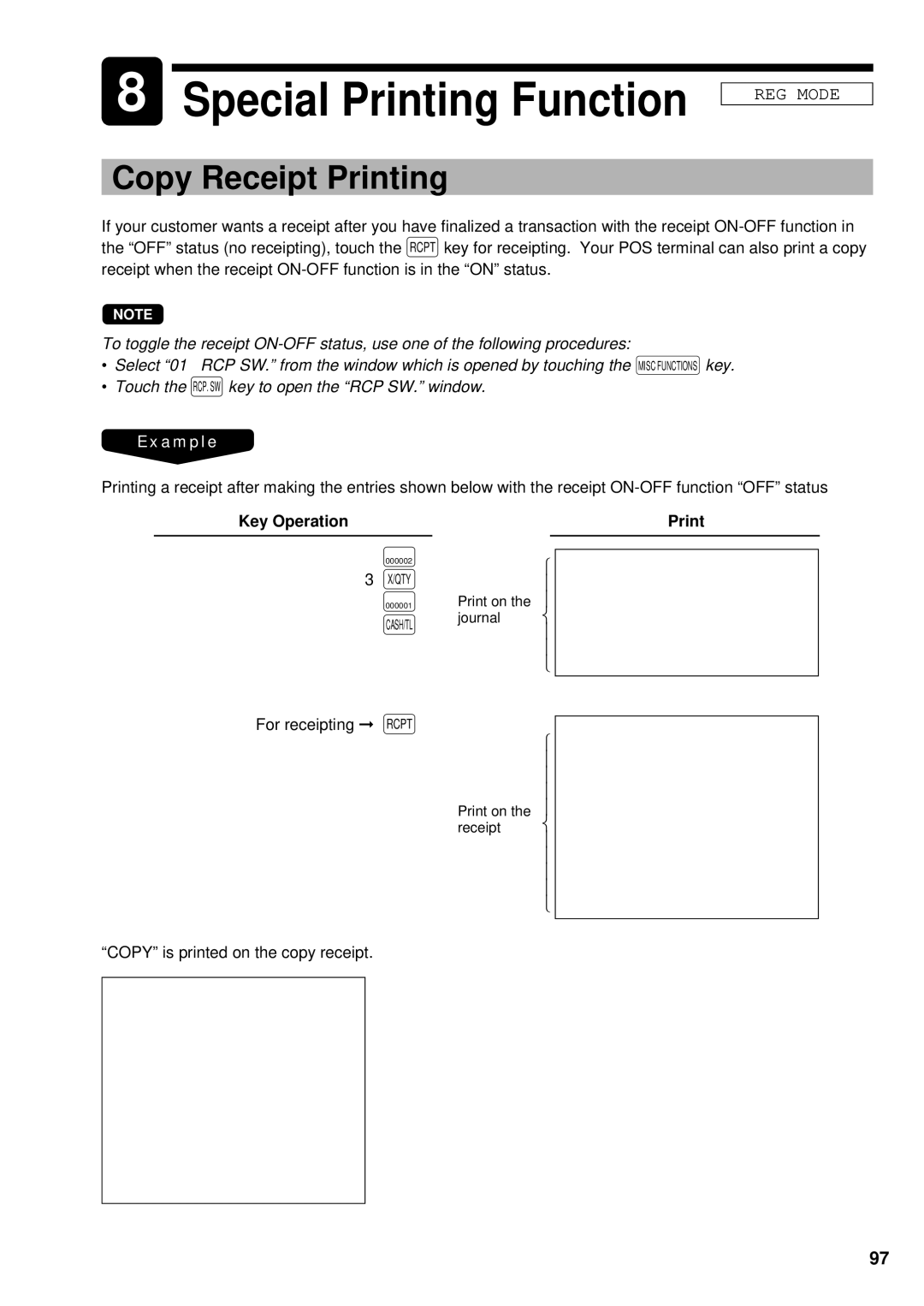 Sharp UP-3300 instruction manual Special Printing Function, Copy Receipt Printing 