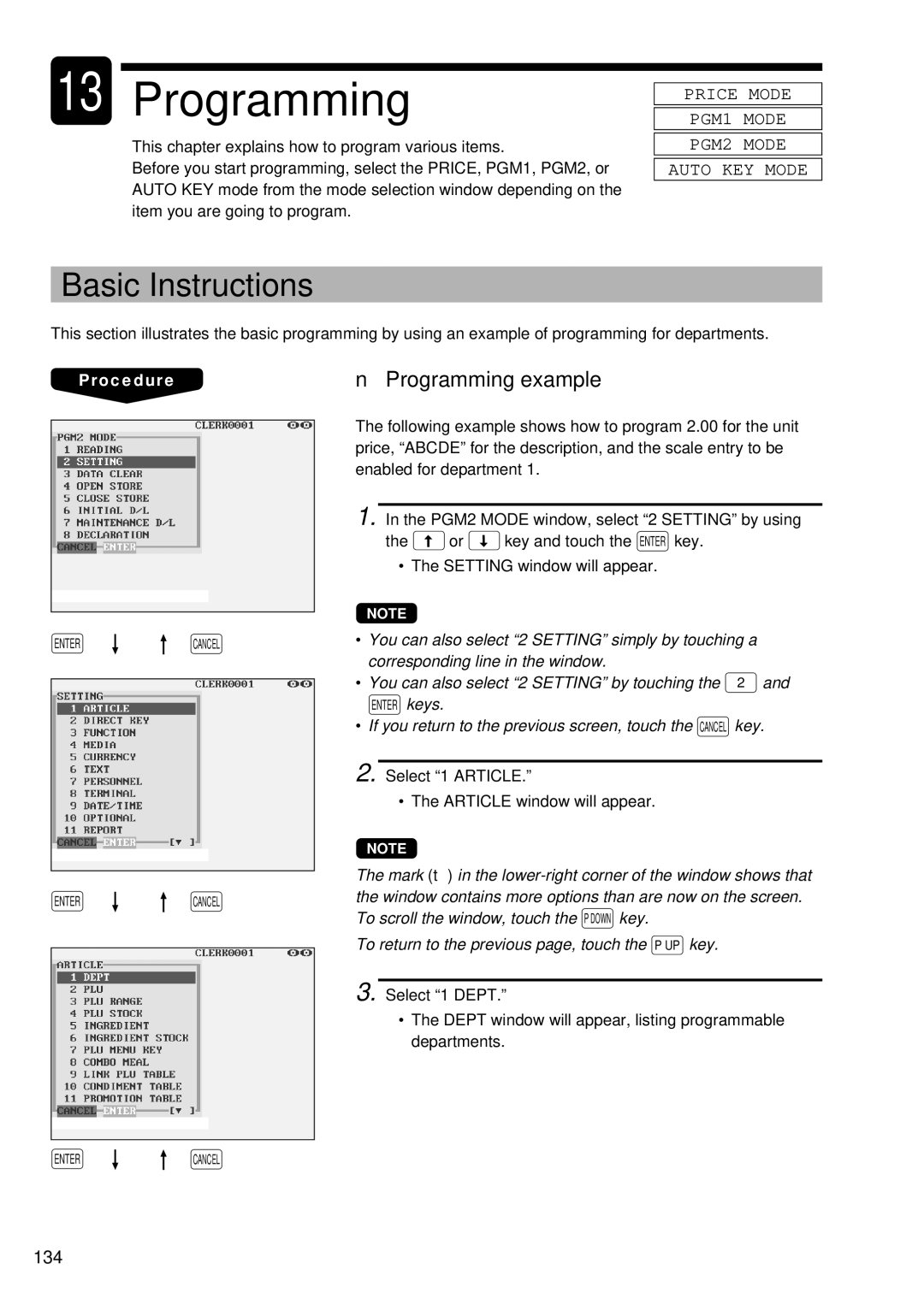 Sharp UP-3300 instruction manual Programming, Basic Instructions, 134 