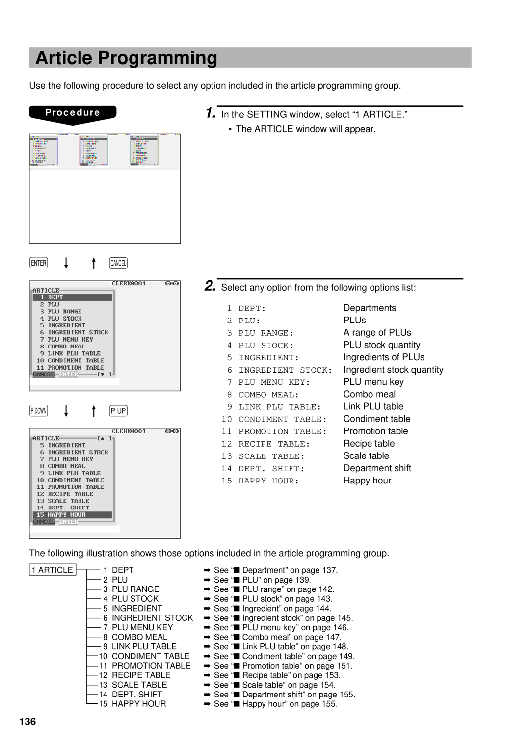 Sharp UP-3300 instruction manual Article Programming, 136 