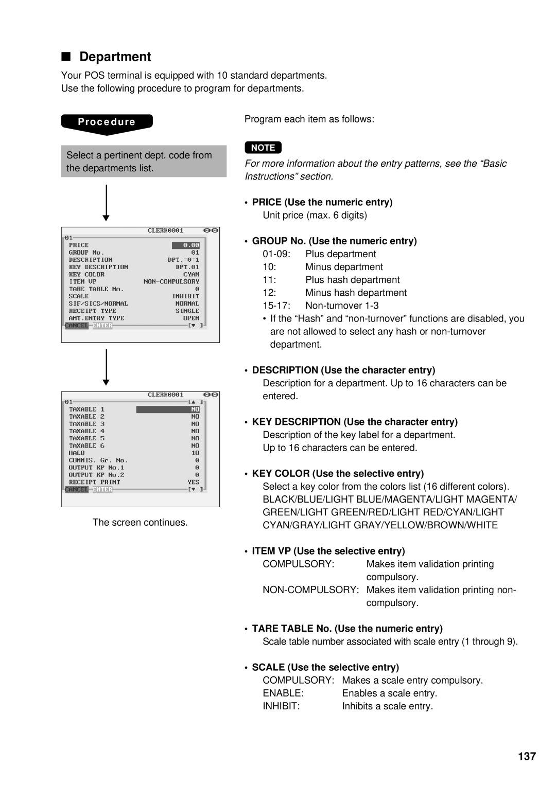 Sharp UP-3300 instruction manual Department, 137 