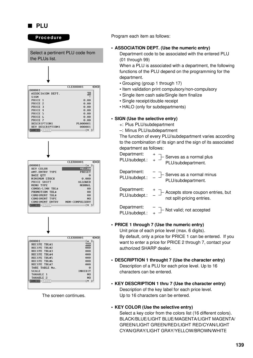 Sharp UP-3300 instruction manual 139, Sign Use the selective entry 