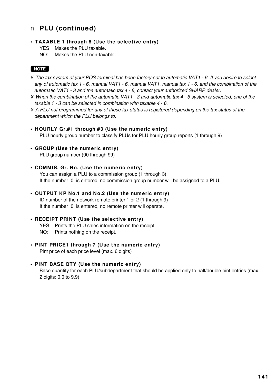 Sharp UP-3300 141, Hourly Gr.#1 through #3 Use the numeric entry, Output KP No.1 and No.2 Use the numeric entry 