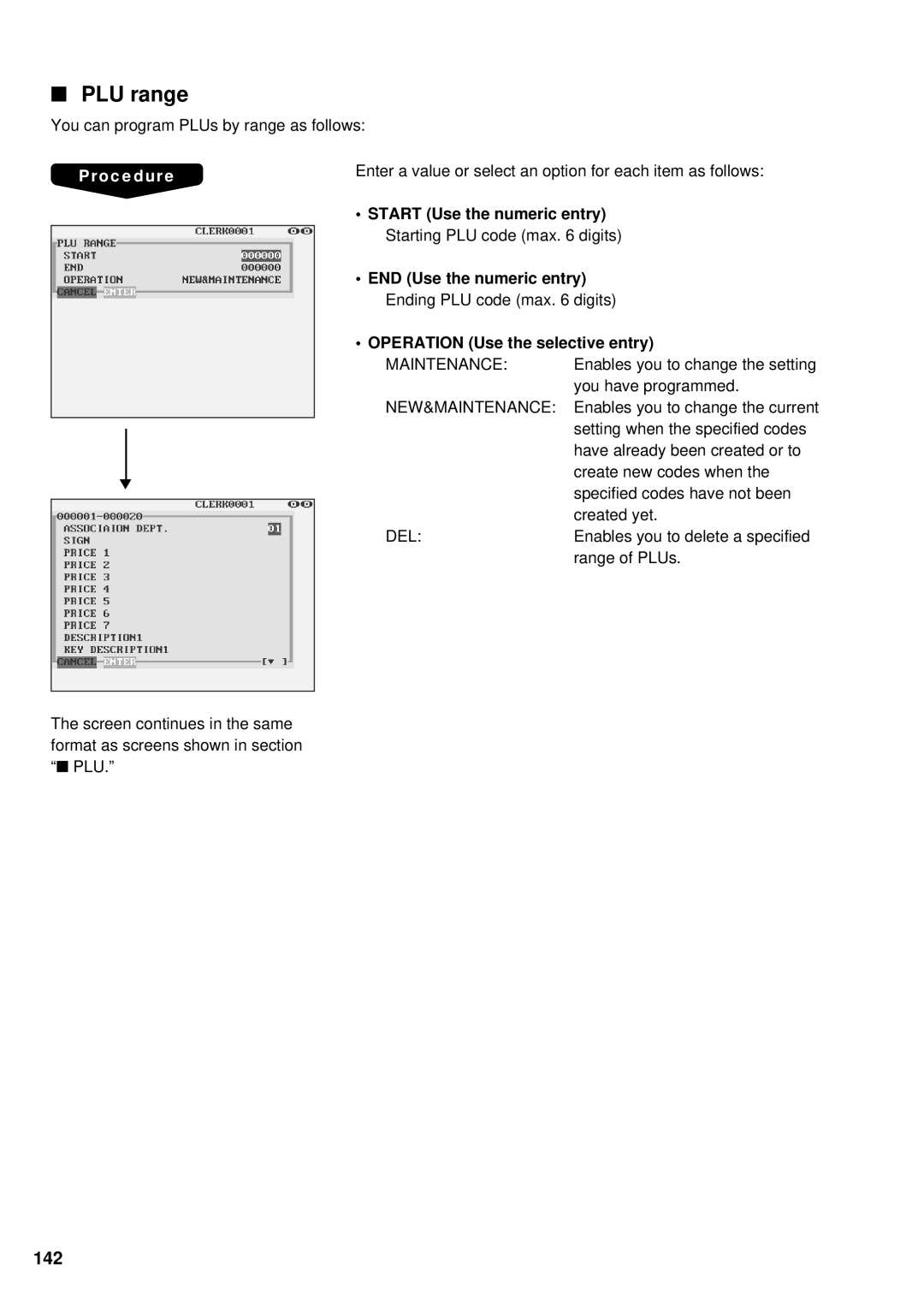 Sharp UP-3300 instruction manual PLU range, 142 