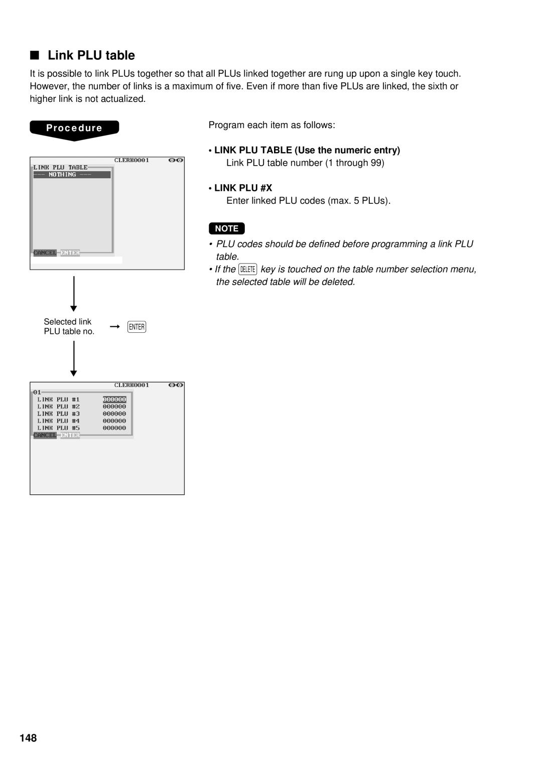 Sharp UP-3300 instruction manual Link PLU table, 148 